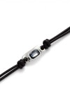 PULSERA DE CUERO BAÑADA EN PLATA DE LEY CON CRISTAL GRIS Pulsera