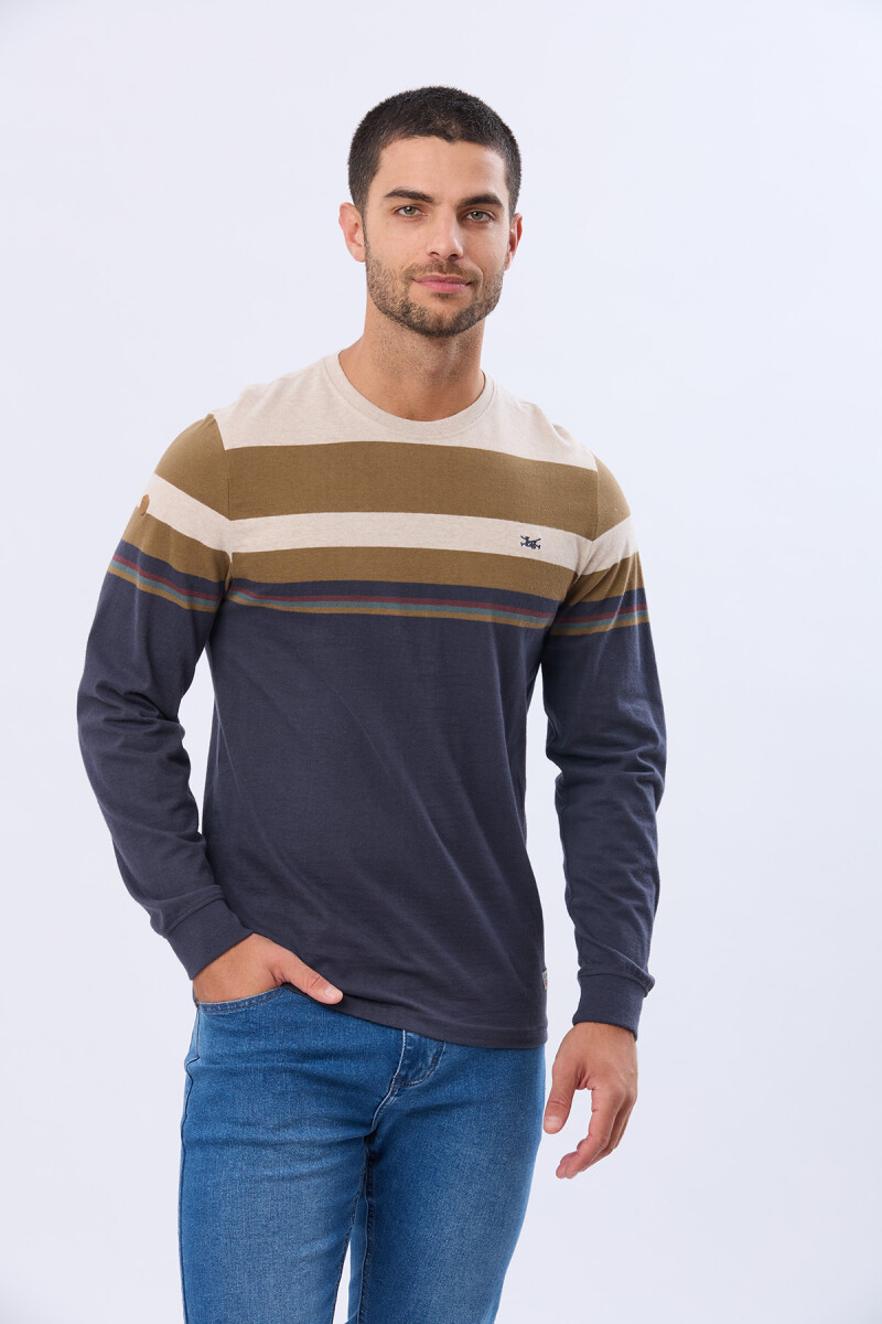 REMERA RAYADA DE ALGODÓN - Beige 