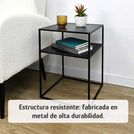 Mesa Auxiliar 2 Niveles Metal 37,5x37,5 cm Estilo Industrial Negro