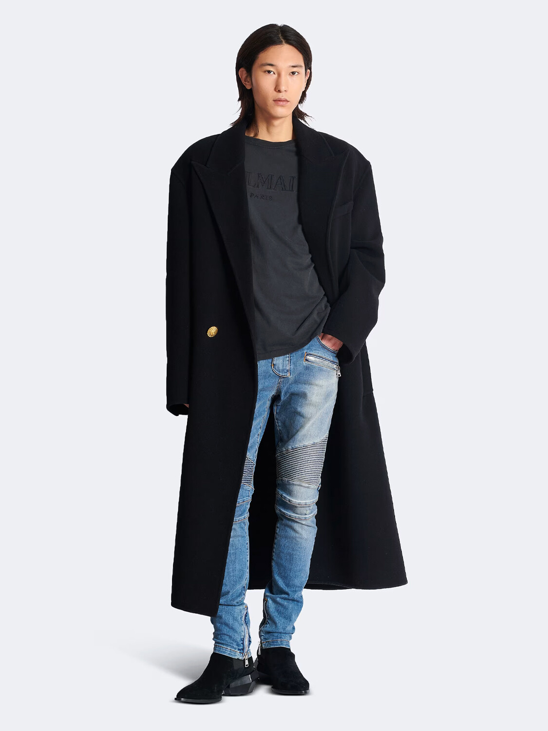 BALMAIN- T-SHIRT VINTAGE EMBROIDERED Gris