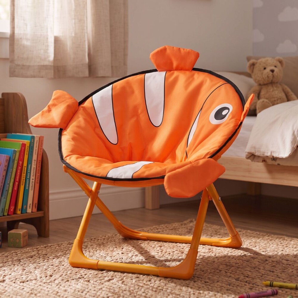 Silla Honguito Infantil Plegable de Metal Pez Naranja