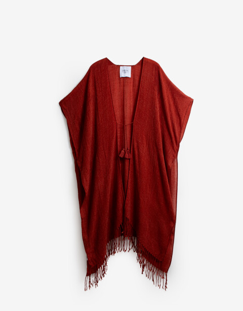 Kimonos Kimono Tejido Con Flecos - Rojo Oscuro