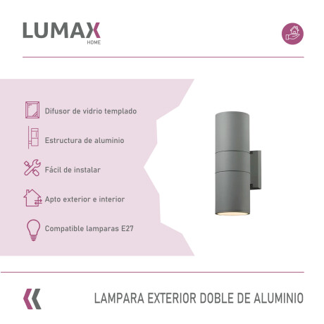Lámpara Exterior Doble en Aluminio Lumax Modelo Stafford Gris