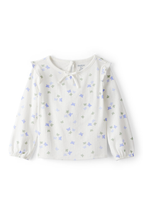 Blusa de algodón, manga larga, color marfil, diseño mariposas Blusa de algodón, manga larga, color marfil, diseño mariposas