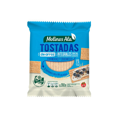 Tostadas de arroz integral s/sal 150g Molinos Ala Tostadas de arroz integral s/sal 150g Molinos Ala