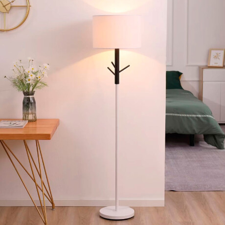 Lámpara De Pie Perchero Pantalla Tela Metal Moderna Blanco