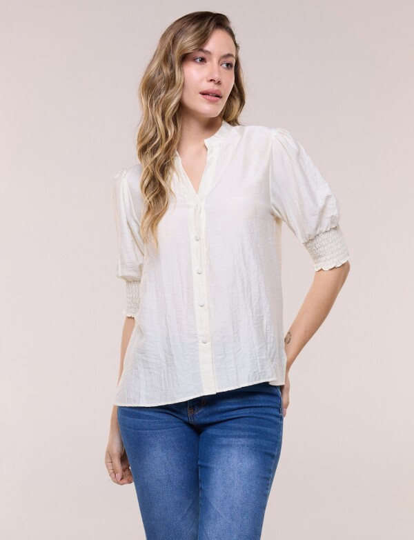 Blusa Crepé Con Mangas Abullonadas CRUDO