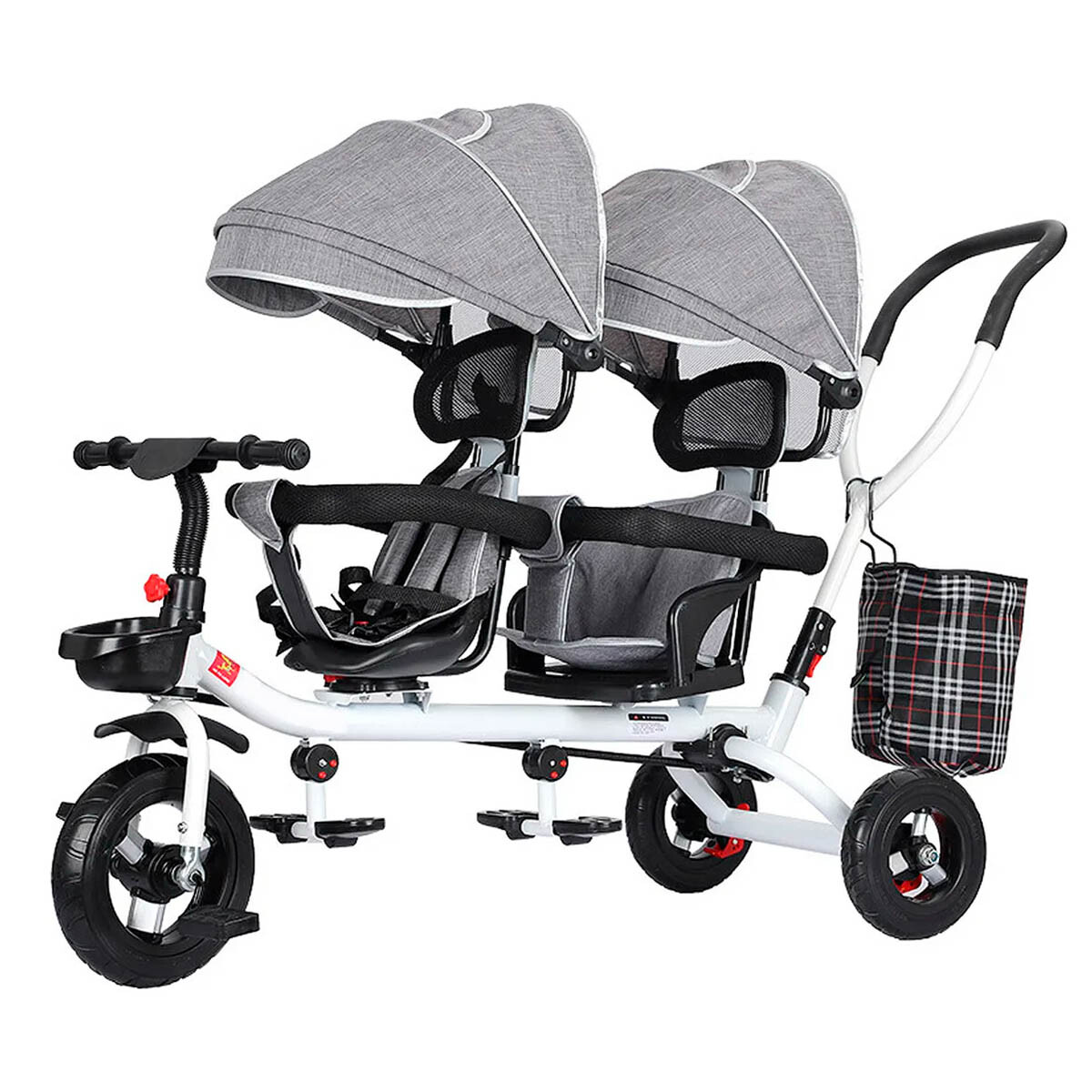 Coche Triciclo Doble Toldo Anti UV Asiento Giratorio - Gris 2 