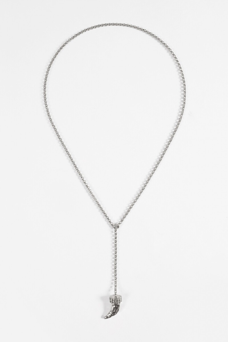Collar cadena doble vuelta dije cuerno plateado