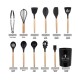 Utensilios Cocina Menage Juego Set X12 Madera Y Silicona Color Negro