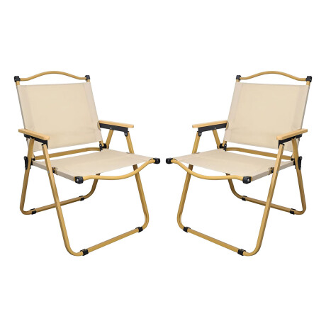 Set de Sillas X2 Plegables Metálica Apoyabrazos Madera Beige