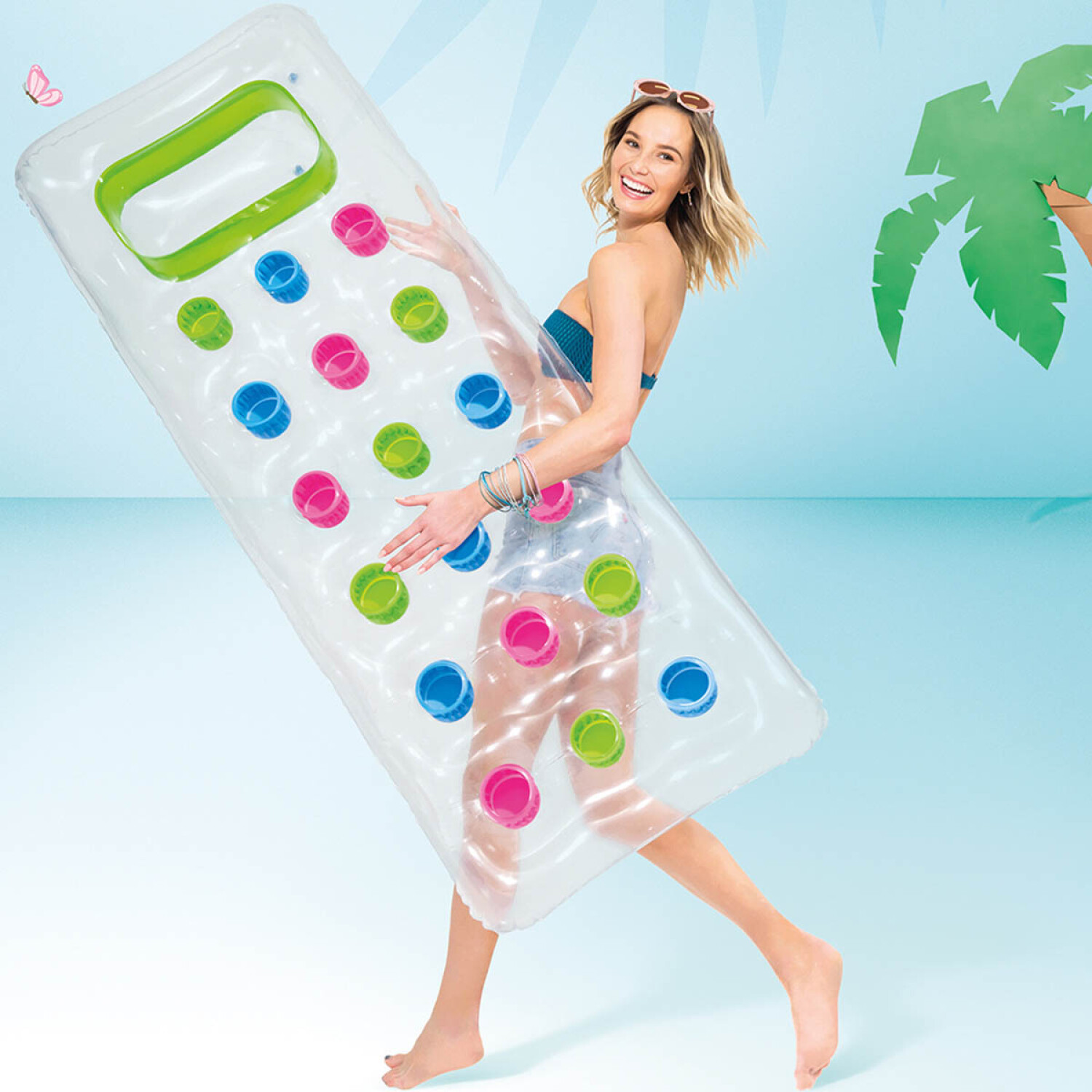 Intex 56875 Cool Grey Lounge Colchoneta Hinchable, Flotador Para Piscina, Capacidad 1 Persona, Peso Máximo Soportado 100 Kg, Medidas 99 X 191 Cm, Con Porta Bebidas, Incluye Parche De Reparación