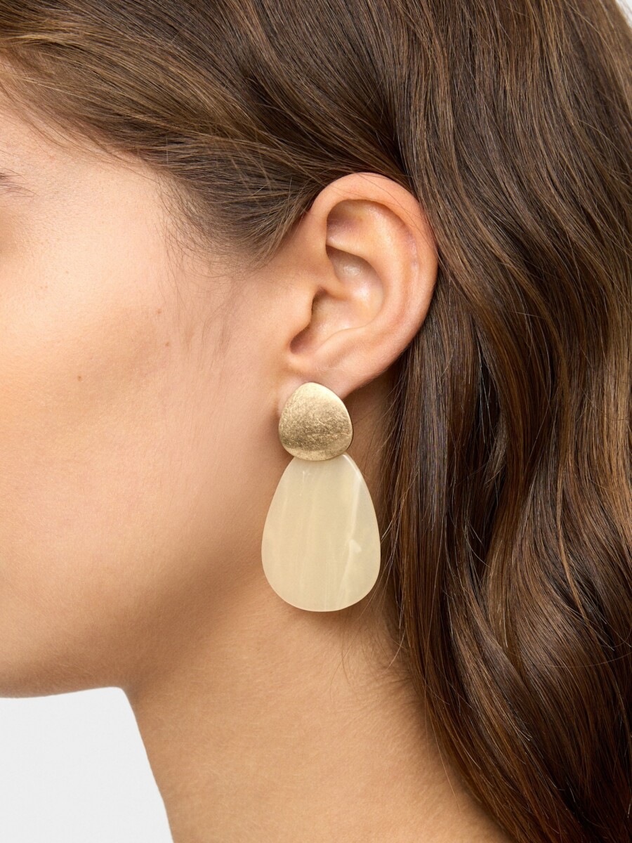 Pendientes Largos Con Flor Perlada beige