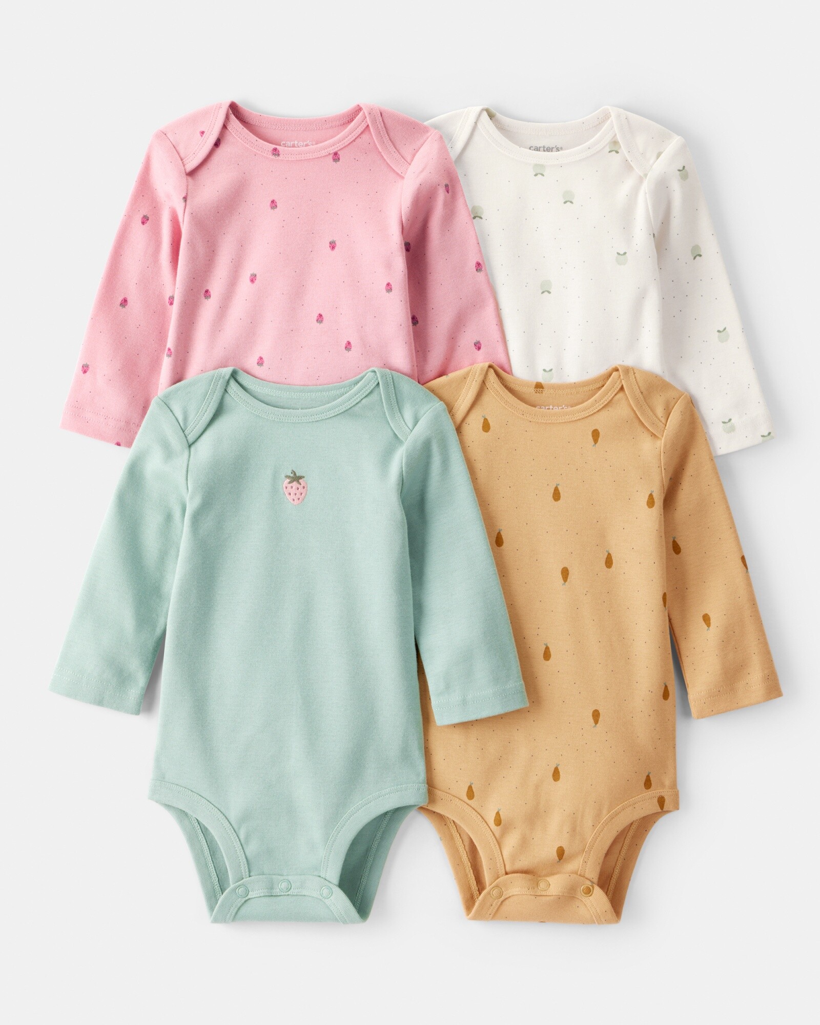 Pack cuatro bodies de algodón, diseño frutas Sin color