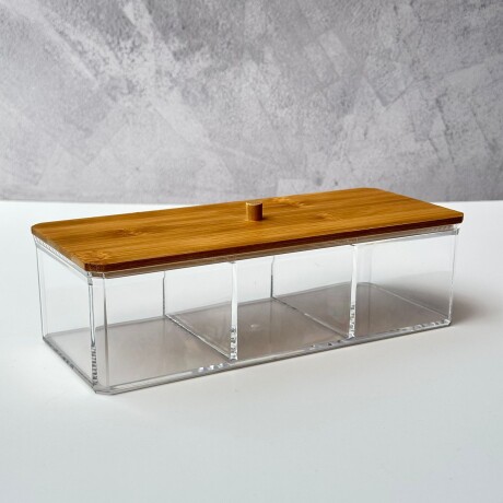 Organizador Acrílico 3 Divisiones Tapa Bambú Largo 15cm x Ancho 12cm x Alto 12cm Organizador Acrílico 3 Divisiones Tapa Bambú Largo 15cm x Ancho 12cm x Alto 12cm