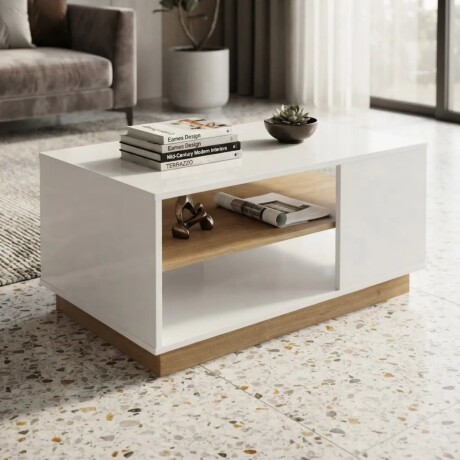 Mesa Ratona De Centro Living Blanco/Roble Con Estante Lumax Mesa Ratona De Centro Living Blanco/Roble Con Estante Lumax