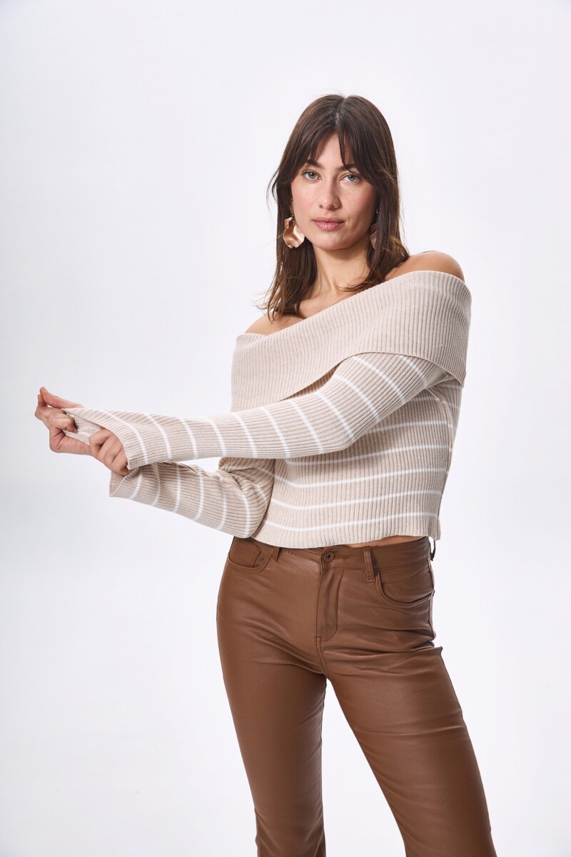 Sweater Oasis Beige con blanco