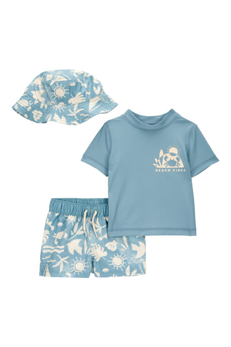 Traje de baño tres piezas, con protección UPF 50+, manga corta, diseño playa Sin color