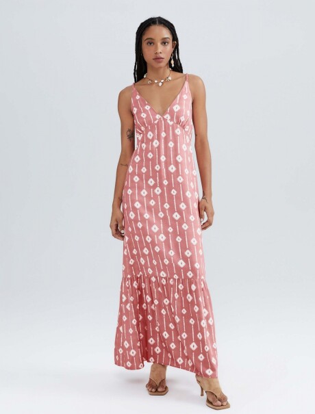 VESTIDO LARGO CON ESCOTE EN V ROSADO