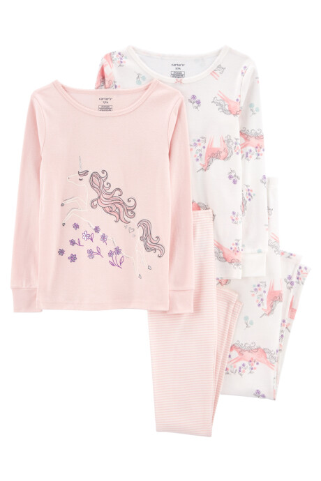Pijama cuatro piezas de algodón diseño unicornios 0