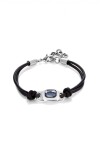 PULSERA DE CUERO BAÑADA EN PLATA DE LEY CON CRISTAL GRIS Pulsera