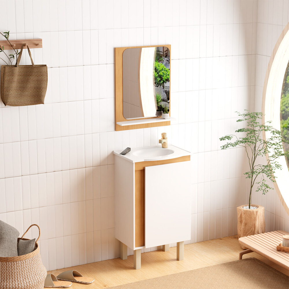 KIT EN MADERA BEGONIA LAVATORIO MARMOL SINTETICO Y ESPEJO Kit En Madera Begonia Lavatorio Marmol Sintetico Y Espejo