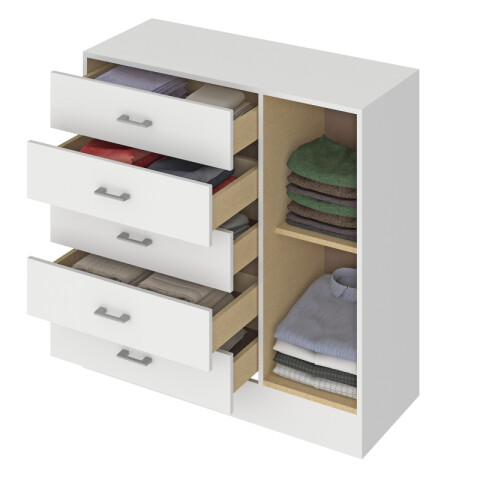 Comoda Cajonera para Dormitorio de 5 Cajones 1 Puerta y 1 Estante interno - FE - Blanco Comoda Cajonera para Dormitorio de 5 Cajones 1 Puerta y 1 Estante interno - FE - Blanco