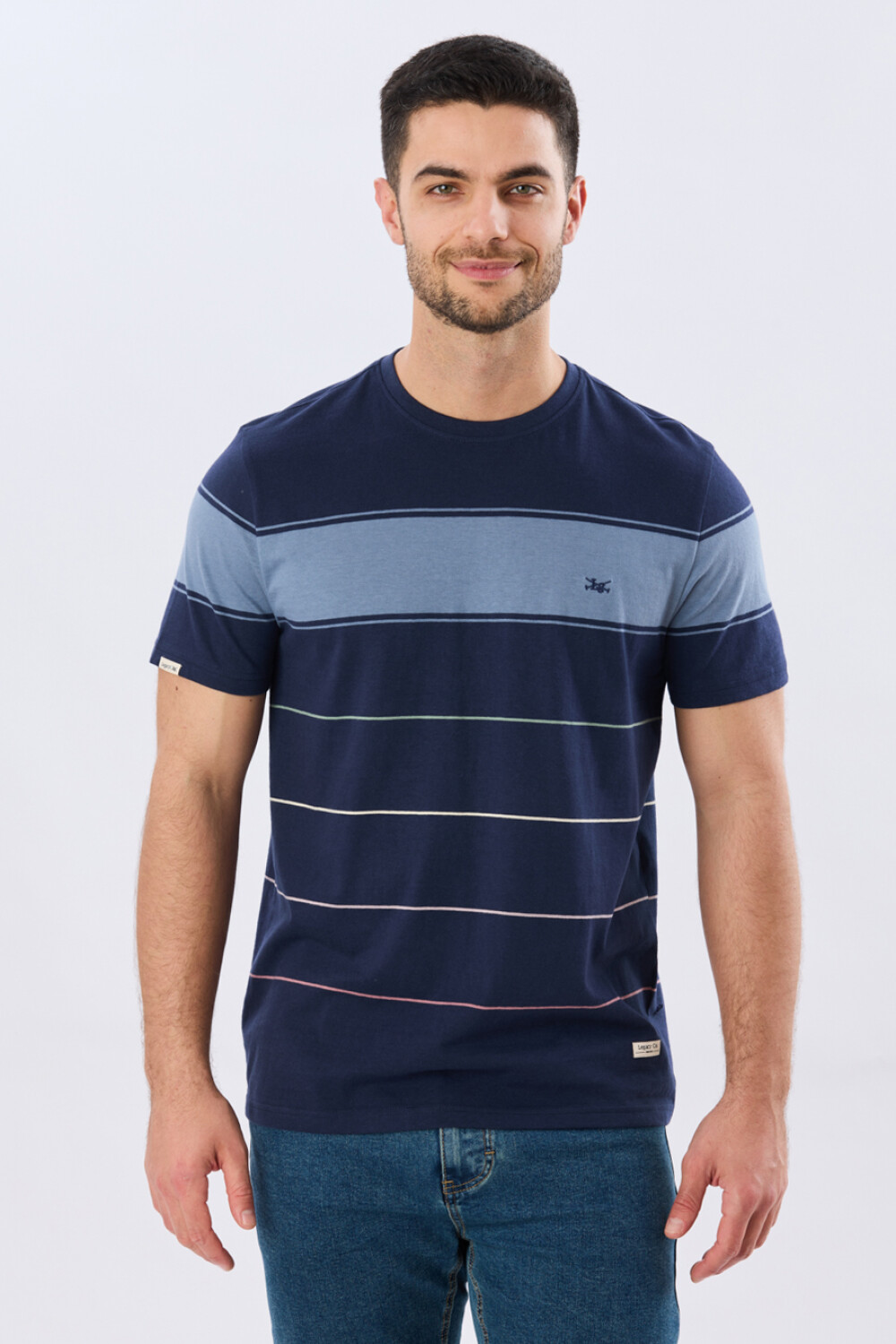 REMERA RAYADA DE ALGODÓN Azul