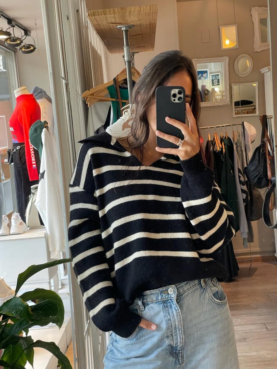 Sweater rayado Irina - negro 