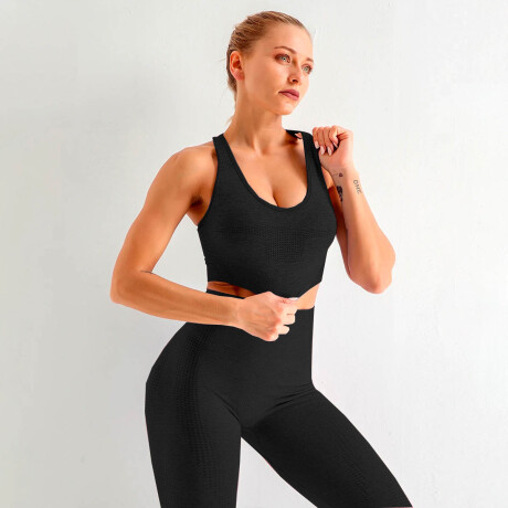 Conjunto Deportivo Dama X3 Piezas Calza Top Yoga Gym Negro