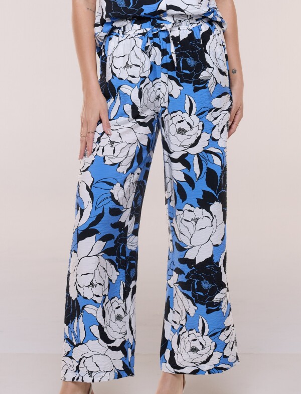 Pantalon Fluído Con Lazo Floral MULTI/AZUL