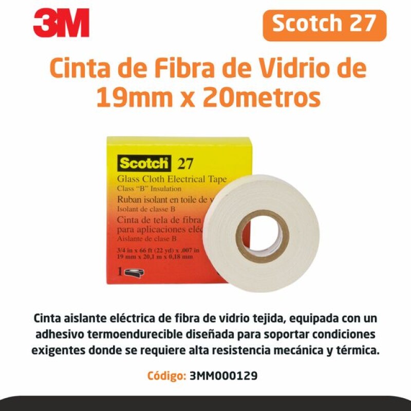 CINTA DE FIBRA VIDRIO 27 DE 19mm x 20 metros - 3M CINTA DE FIBRA VIDRIO 27 DE 19mm x 20 metros - 3M