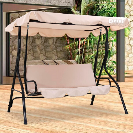 Hamaca De Jardín Exterior Con Toldo Para 3 Personas + 2 Almohadones Beige