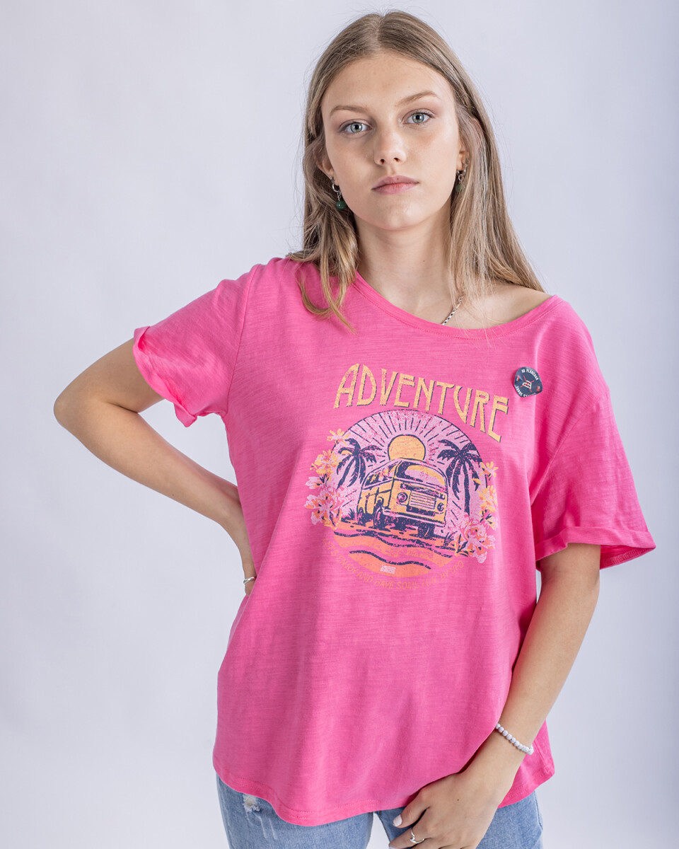 Camiseta en algodón estampada UFO Adventure rosada - S 
