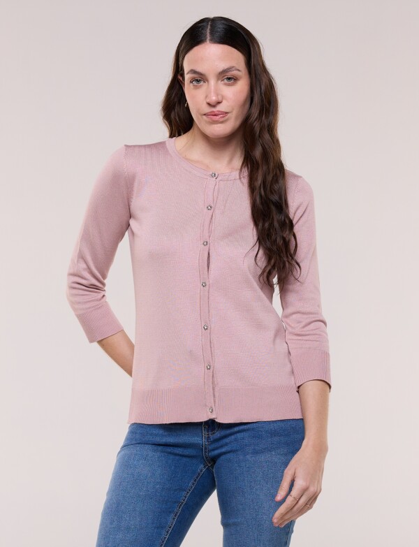 Cardigan Manga 3/4 Con Botones Florales Metálicos ROSA