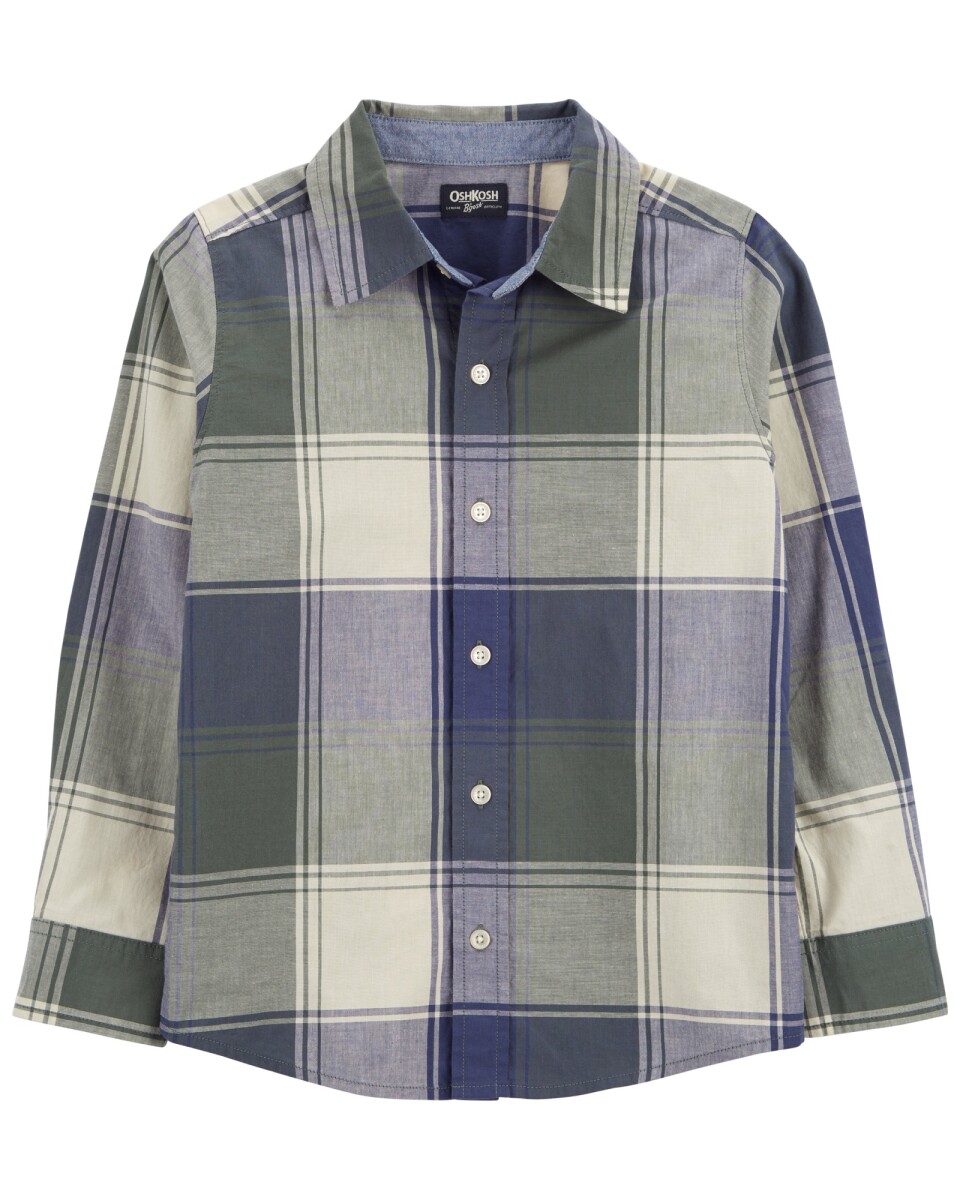 Camisa de algodón mangas ajustables y diseño a cuadros. Talles 6-14 