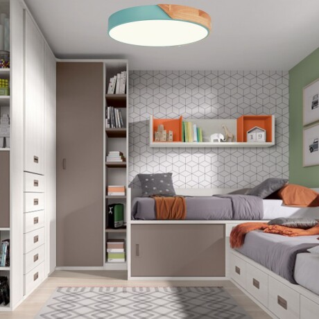 Plafón Led circular en madera y aluminio 30cm Celeste agua