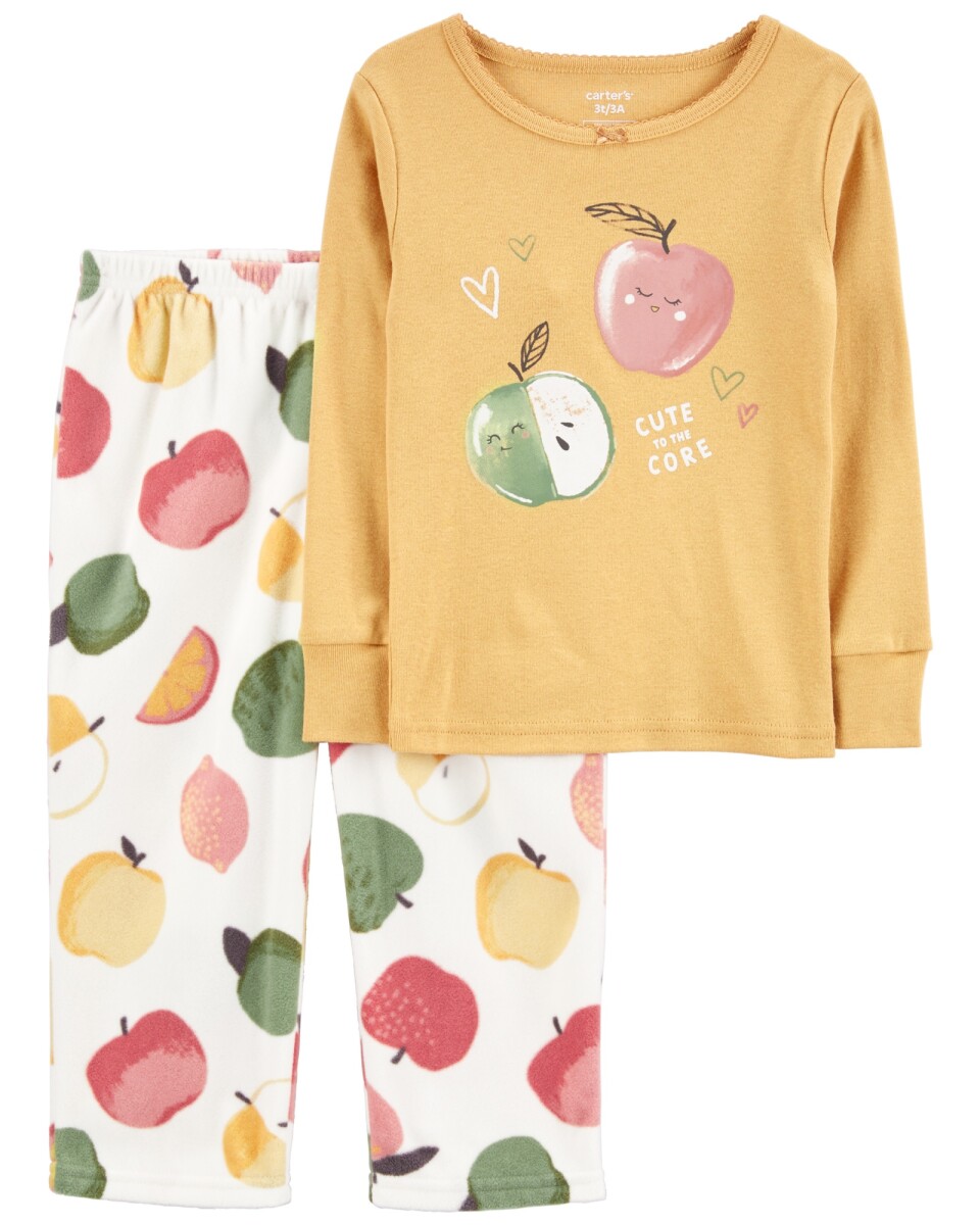 Pijama dos piezas remera de algodón y pantalón de micropolar diseño frutas 