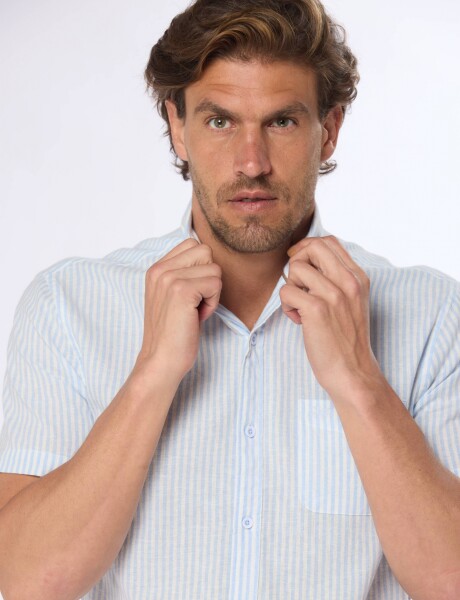 CAMISA DE LINO RAYADA Azul