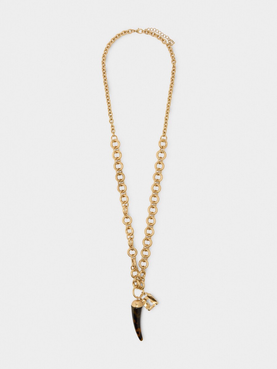 Collar Largo Con Colgante Efecto Carey marron