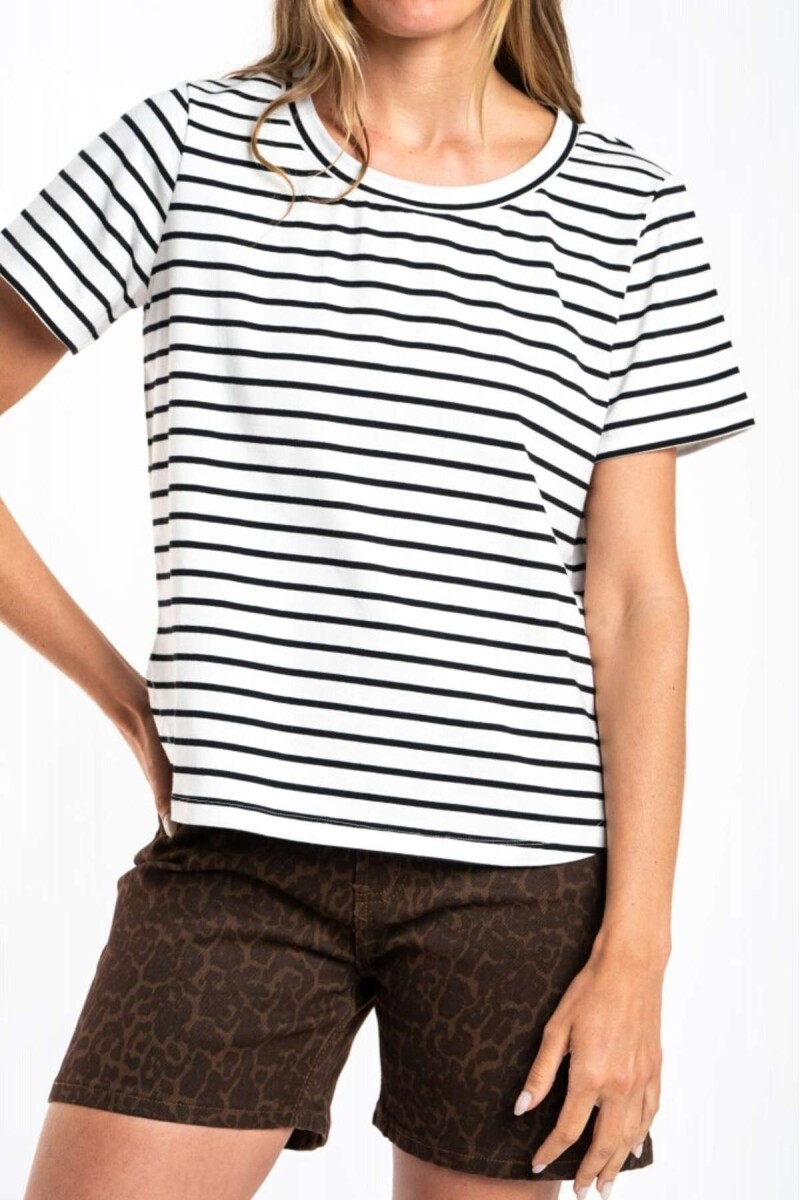 Remera Algodón A Rayas - Nacar 