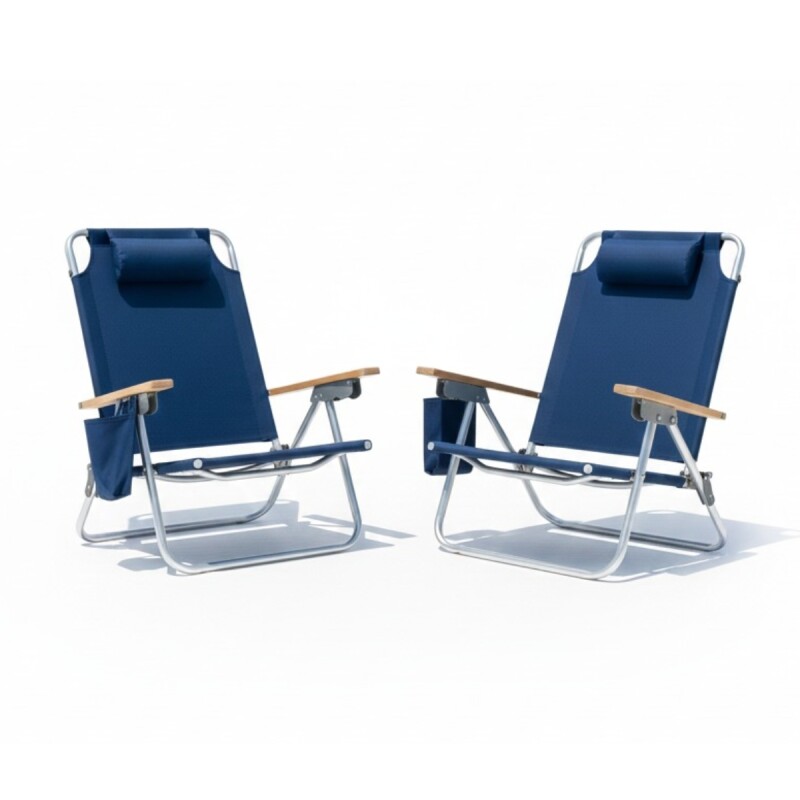 Reposera x2 Silla de aluminio baja con posa brazos de madera AZUL