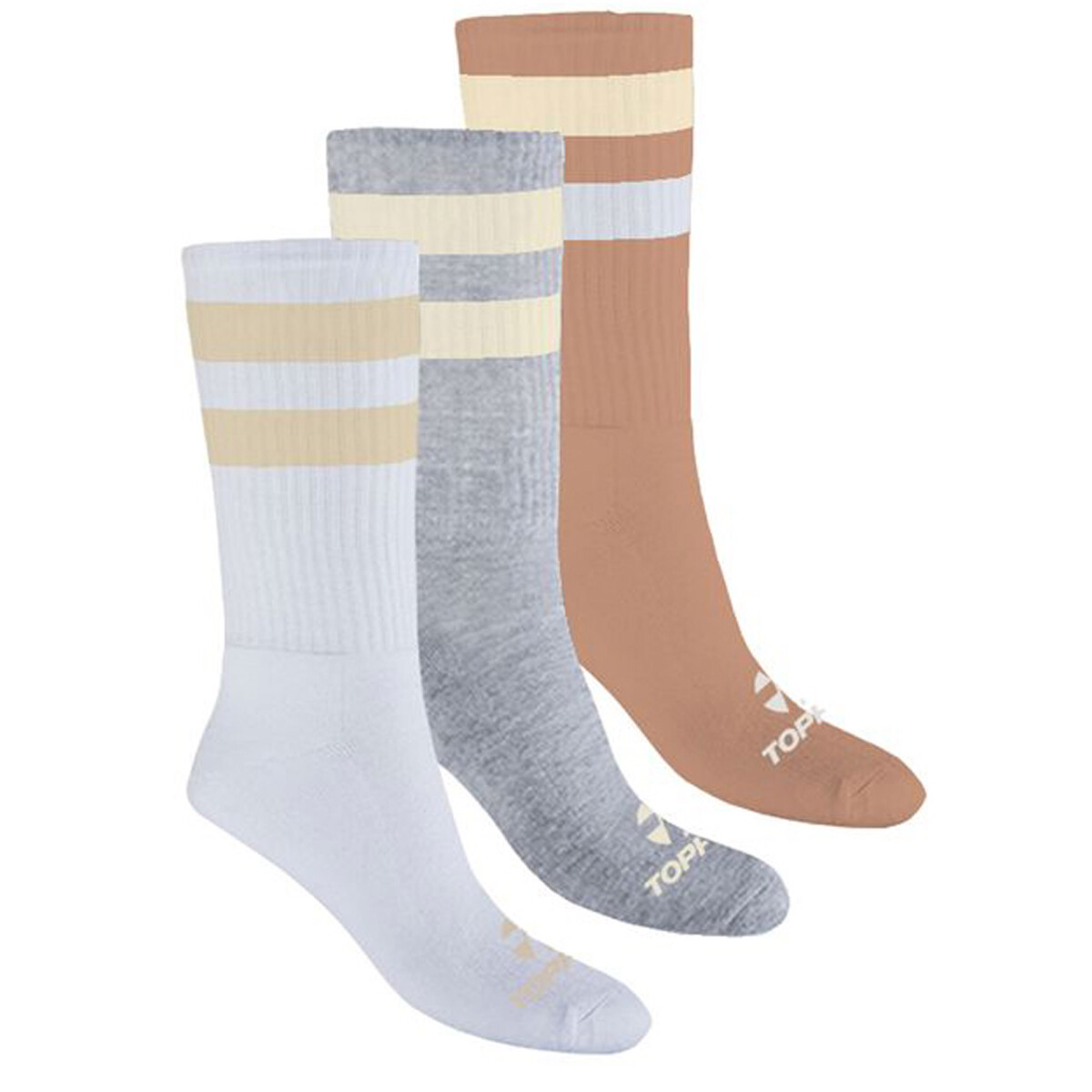 Medias de Mujer Topper x3 Rayas Wns - Blanco - Gris - Rosado Salmon 