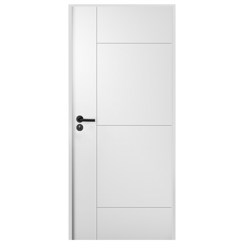 Puerta Interior en MDF con Marco y Cerradura Lumax Blanca Lisa Diseño Ankara Herraje Negro