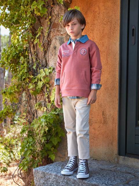 Sudadera Coral Con Bordado Granate
