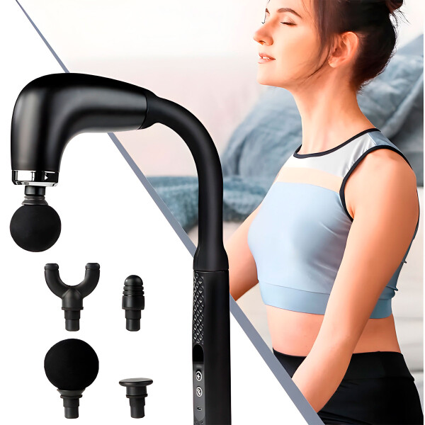 Masajeador Pistola De Masaje 9 Velocidades 4 Niveles USB Color Negro