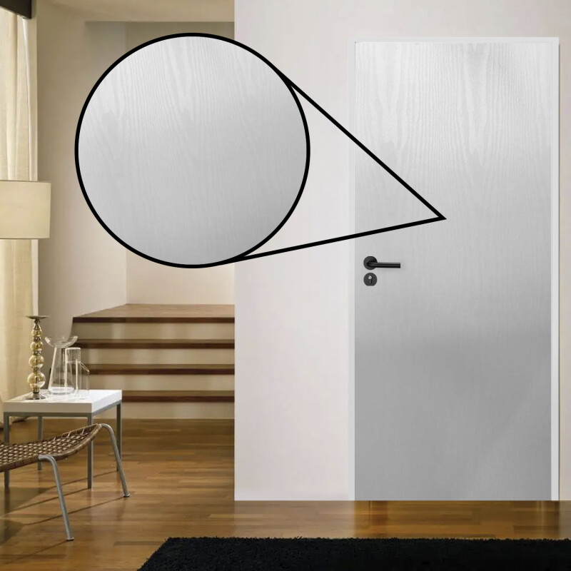 Puerta Desarmada Interior en MDF con Marco y Cerradura Lumax Blanca tramada Herraje Negro