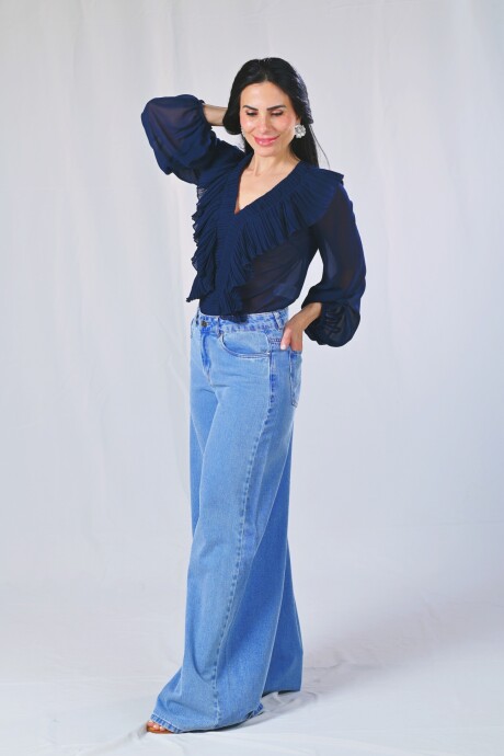 Camisa plisada Chenoa Azul Marino