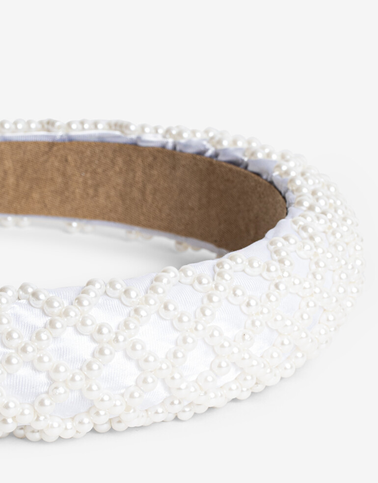Vinchas Rígidas Perla Vincha Puffy Con Perlas - Blanco Nacarado/perlado