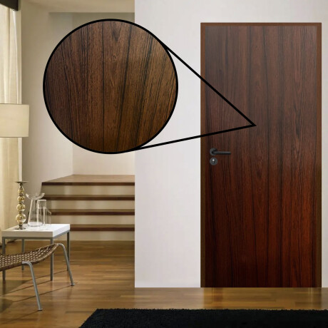 Puerta Interior en MDF con Marco y Cerradura Lumax Marrón Teak Lisa Herraje Negro